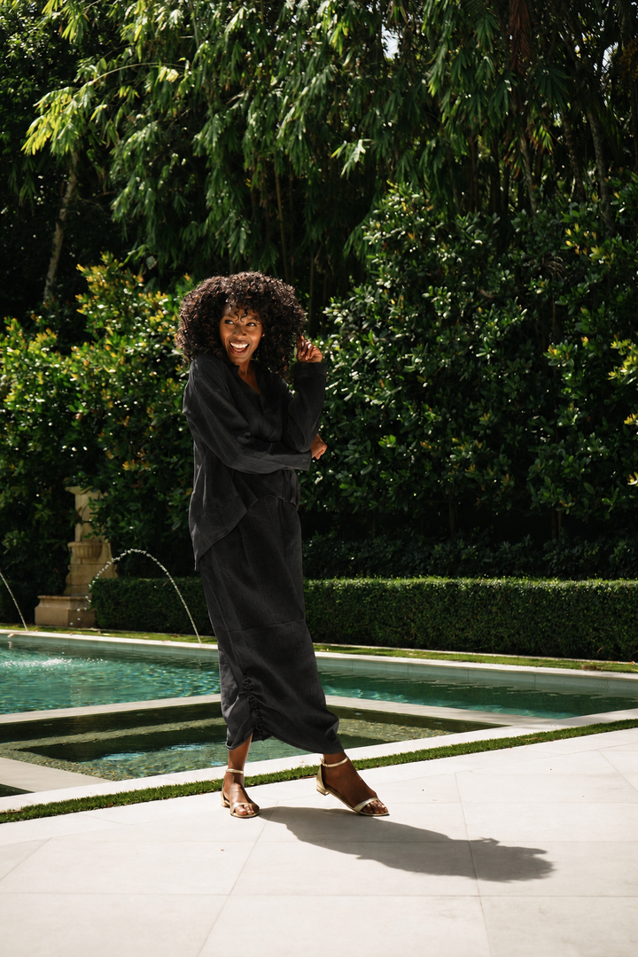 Linen Bungee Skirt - Black