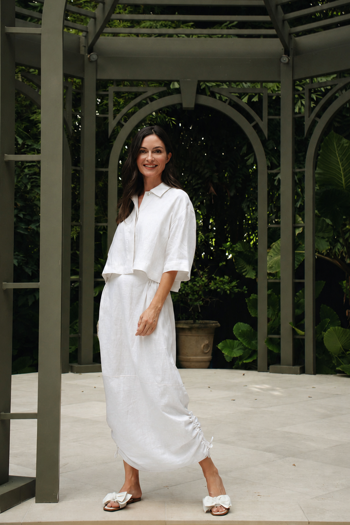 Linen Bungee Skirt - White