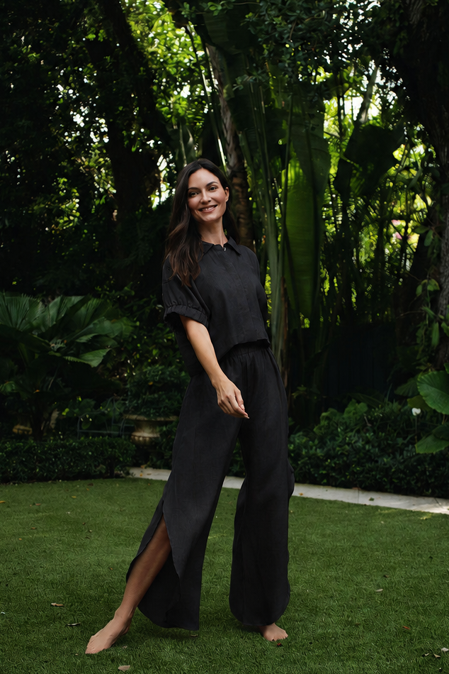 Linen Petal Pants - Black