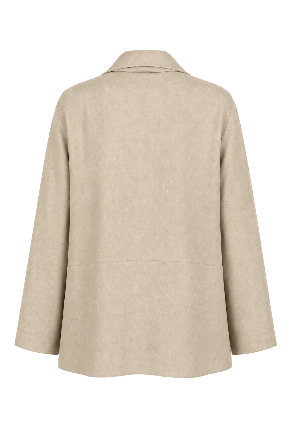 A light beige 100% linen blazer shown from the back, featuring a relaxed fit, long sleeves, and a notched collar, photographed against a solid white background.