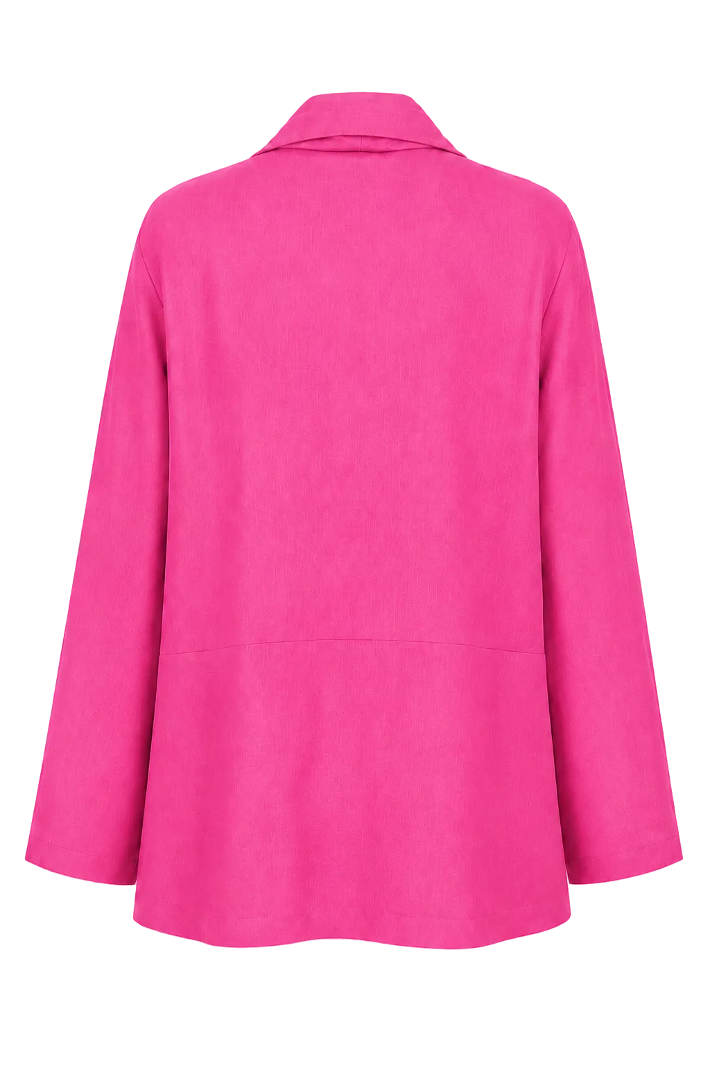A 100% linen bright pink long-sleeve blazer shown from the back, photographed against a clean white background.