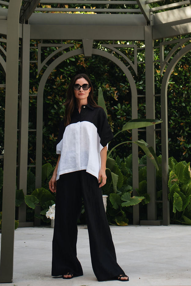 Linen Retro Shirt - Black/White