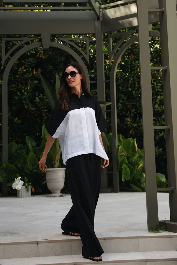 Linen Retro Shirt - Black/White