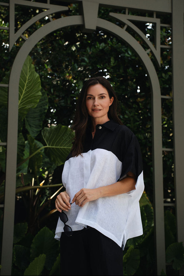 Linen Retro Shirt - Black/White