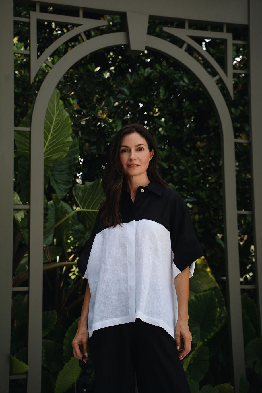 Linen Retro Shirt - Black/White