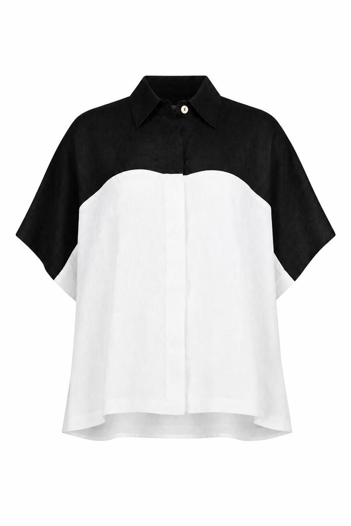 Linen Retro Shirt - Black/White