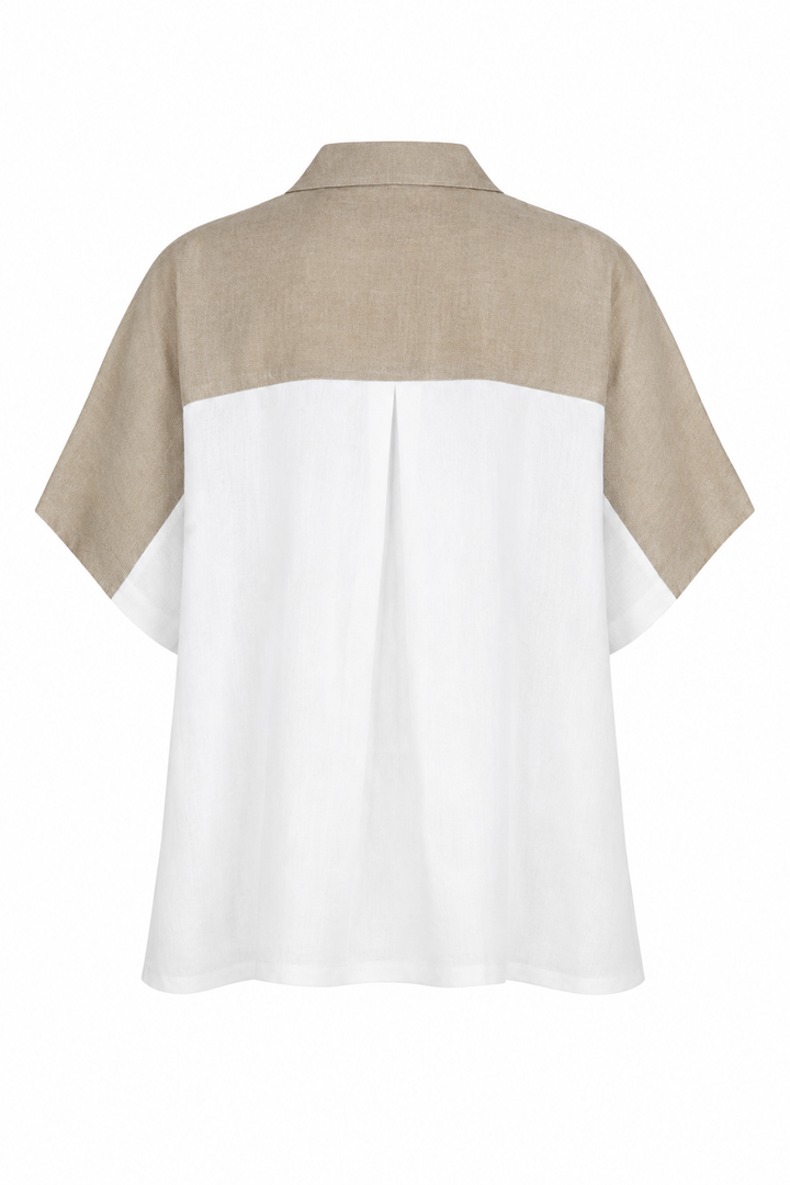 Linen Retro Shirt - Fawn/White