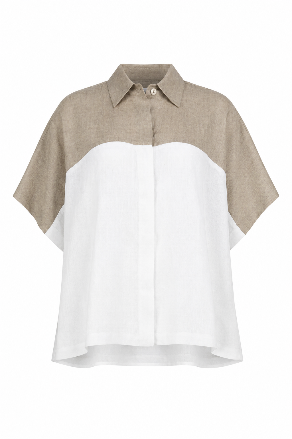 Linen Retro Shirt - Fawn/White
