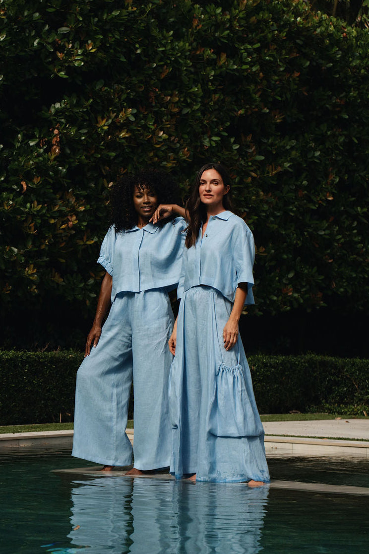 新品 MARNI CHAMBRAY BLASS BLUE ハーフパンツ 32 Linen Wide Leg Pants - Chambray – PLANET by Lauren G