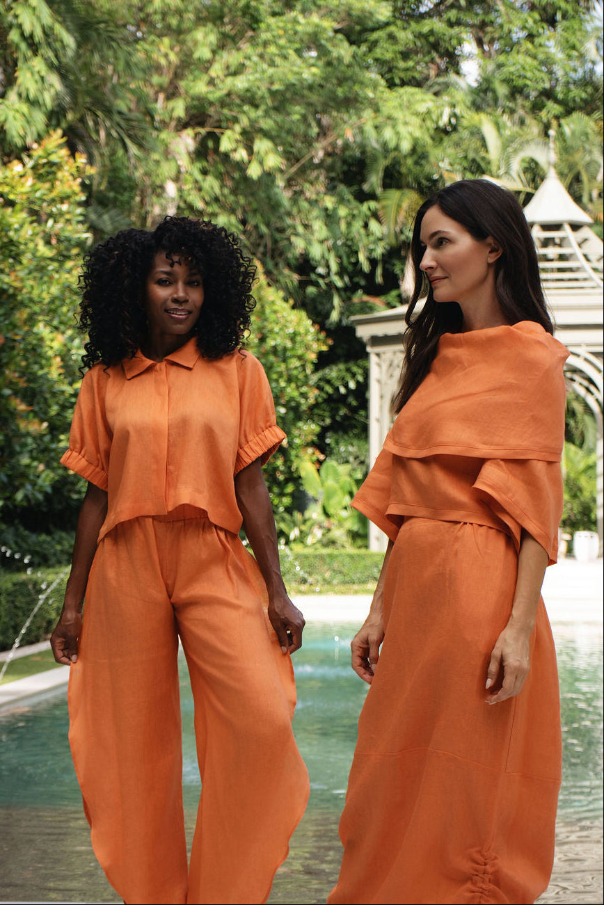 Linen Jackie O Top - Orange