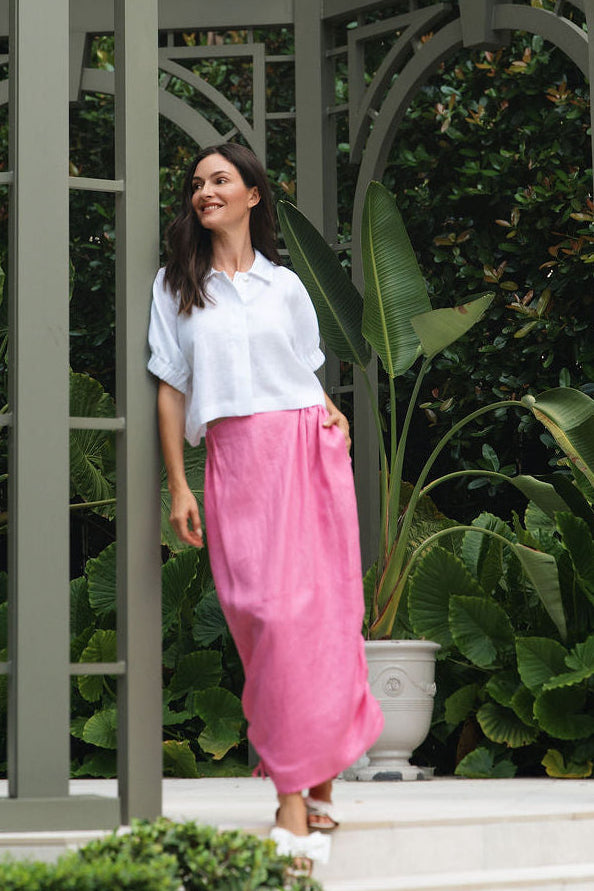 Linen Bungee Skirt - Fuchsia