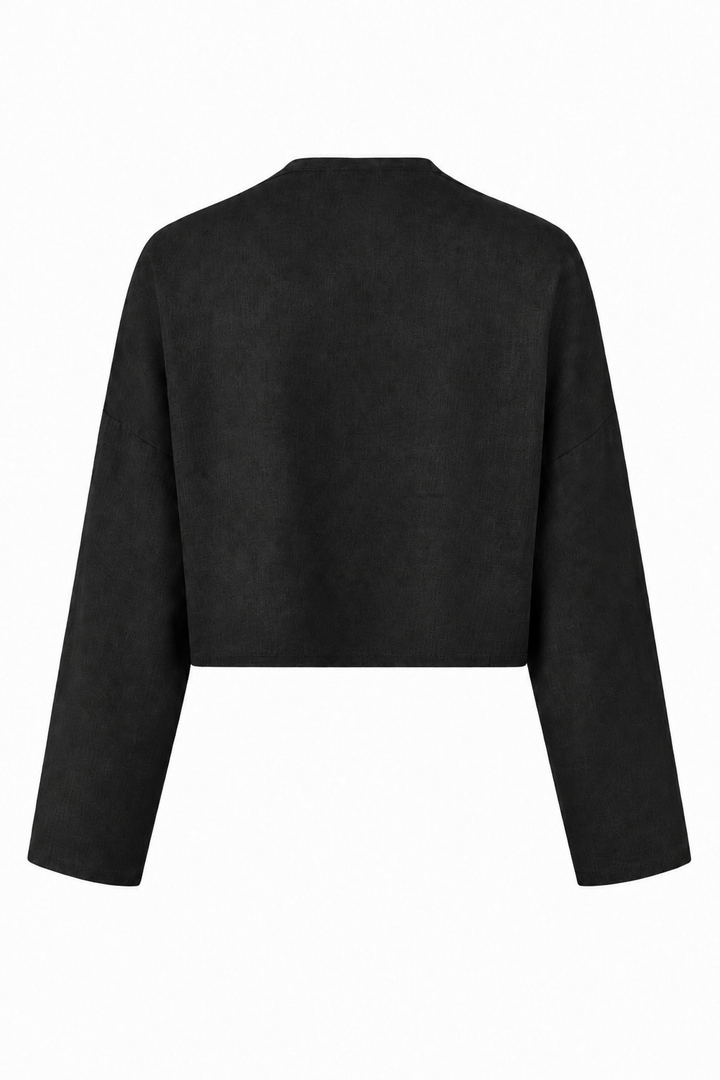 Linen Asymmetrical Bolero - Black