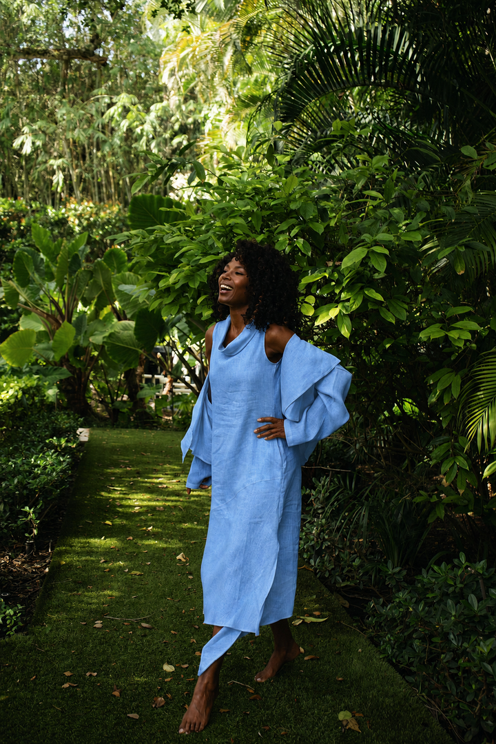 Linen Asymmetrical Bolero - Chambray
