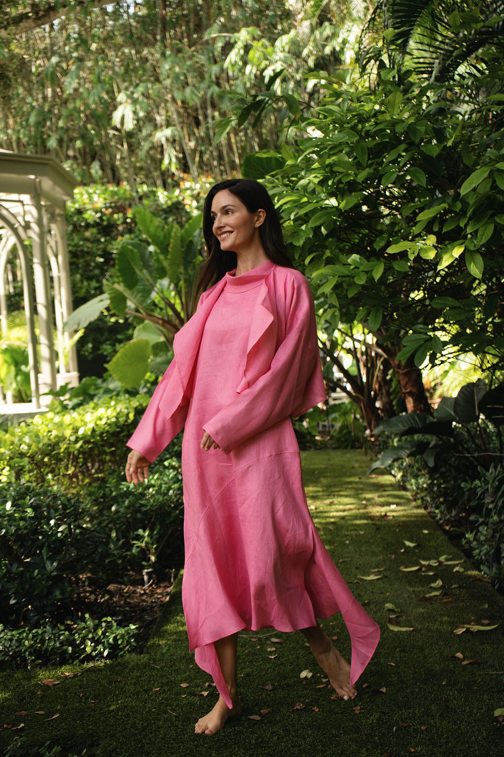 Linen Arch Dress - Fuchsia