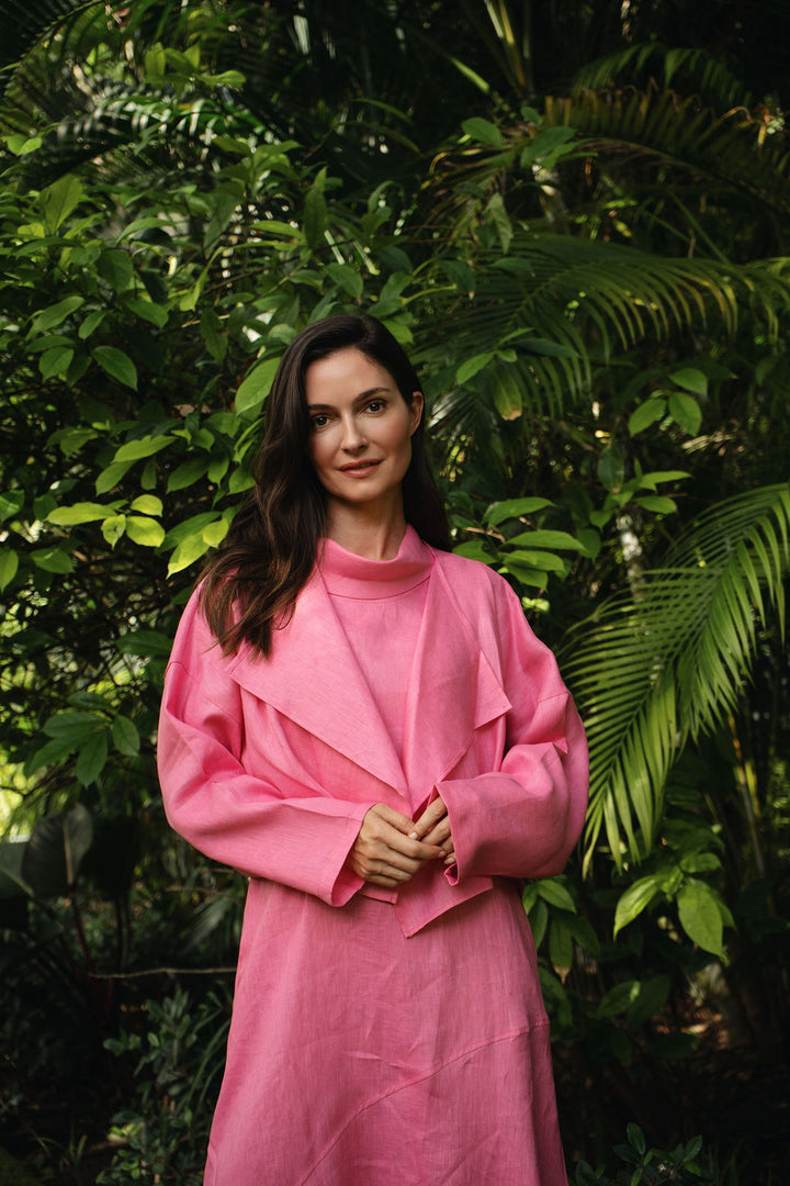 Linen Asymmetrical Bolero - Fuchsia