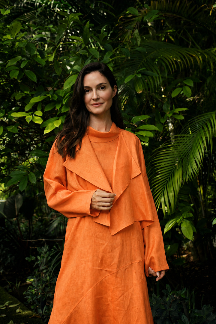 Linen Asymmetrical Bolero - Orange