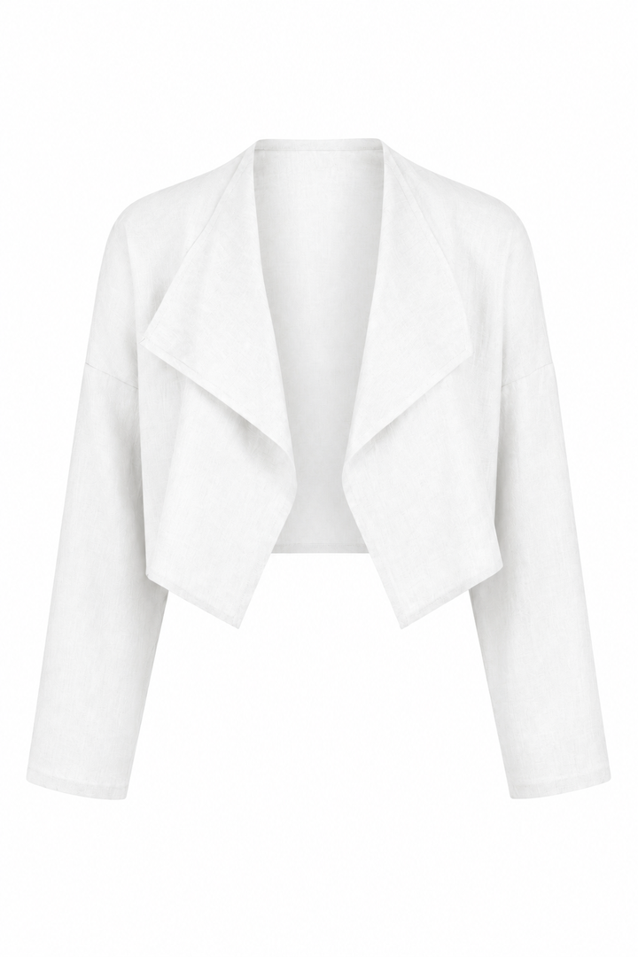 Linen Asymmetrical Bolero - White