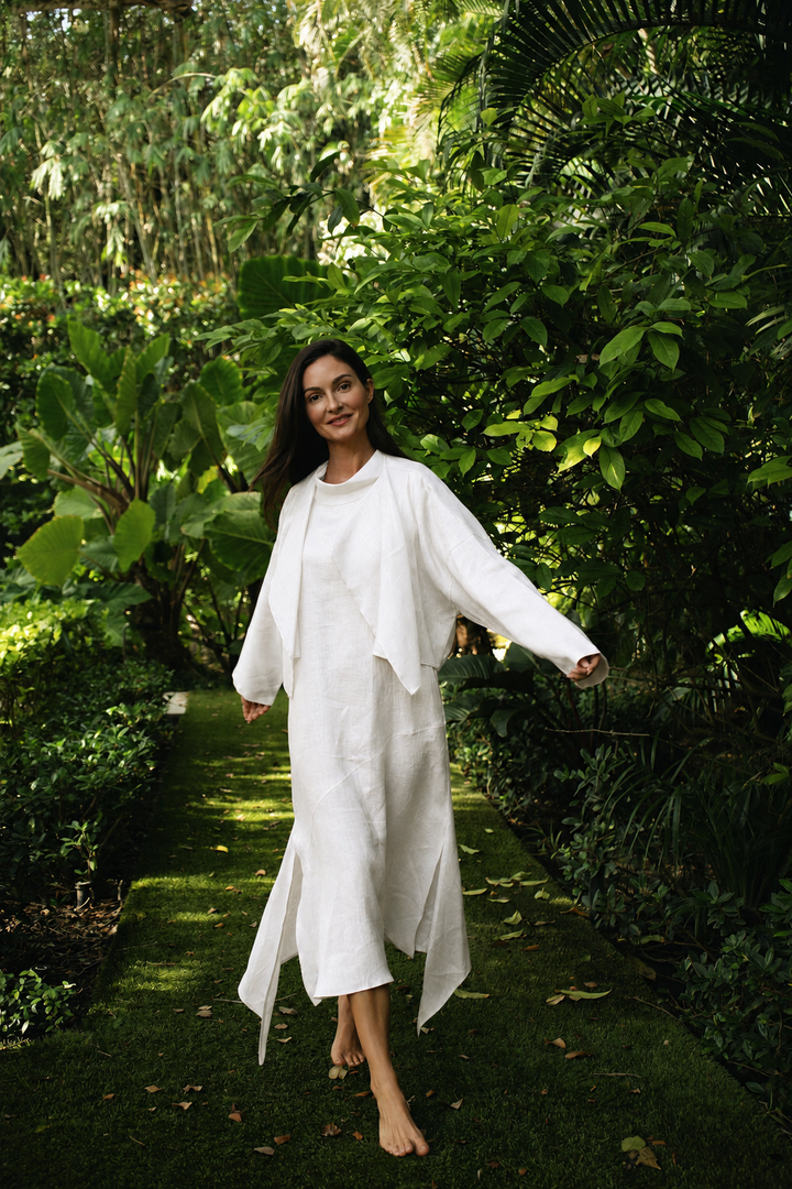 Linen Asymmetrical Bolero - White