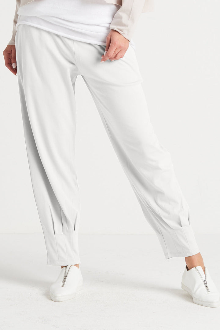 Pima Cotton Pinched Pleat Pants - White