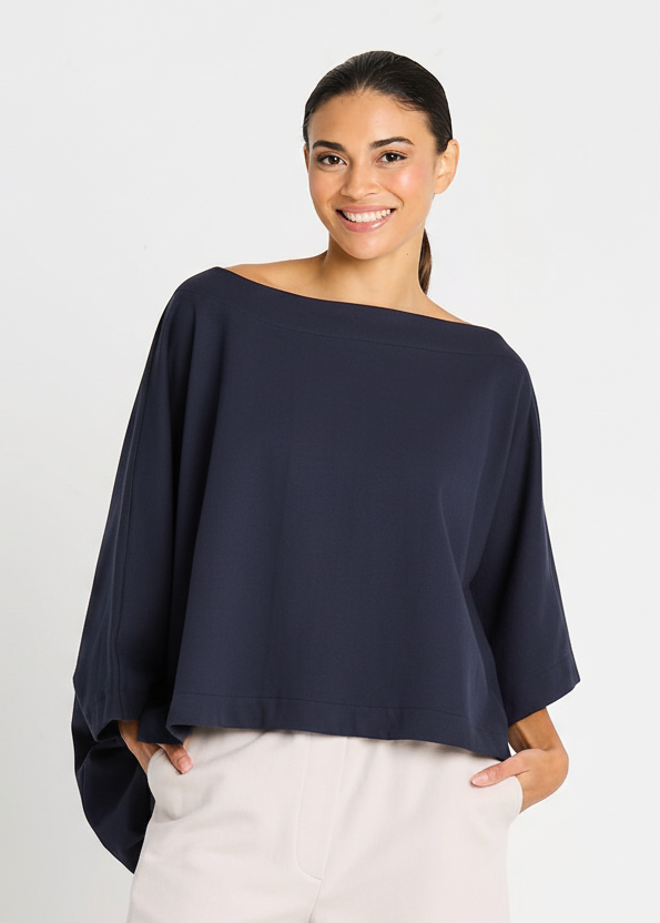 French Terry Off the Shoulder Blouson - Midnight