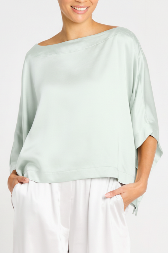 Women's Sateen Off the Shoulder Blouse in Mint by PLANET