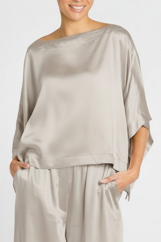 Women's Sateen Off the Shoulder Blouse in Putty by PLANET