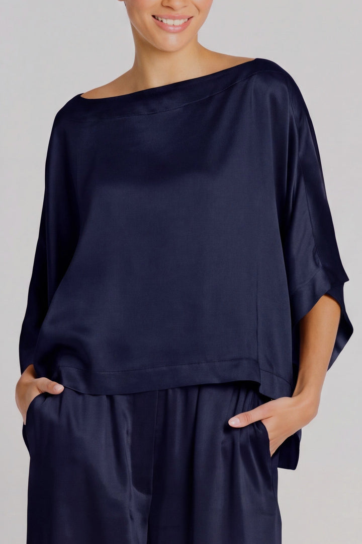 Sateen Off the Shoulder Blouse - Midnight