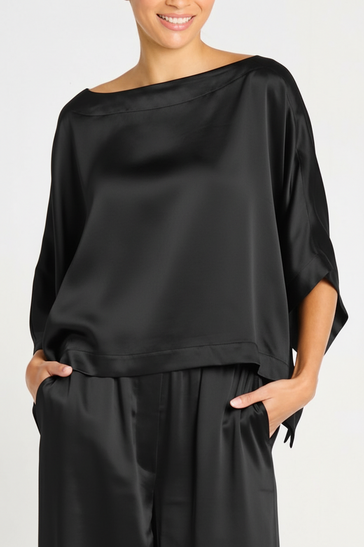 Women's Sateen Off the Shoulder Blouse in Black by PLANET