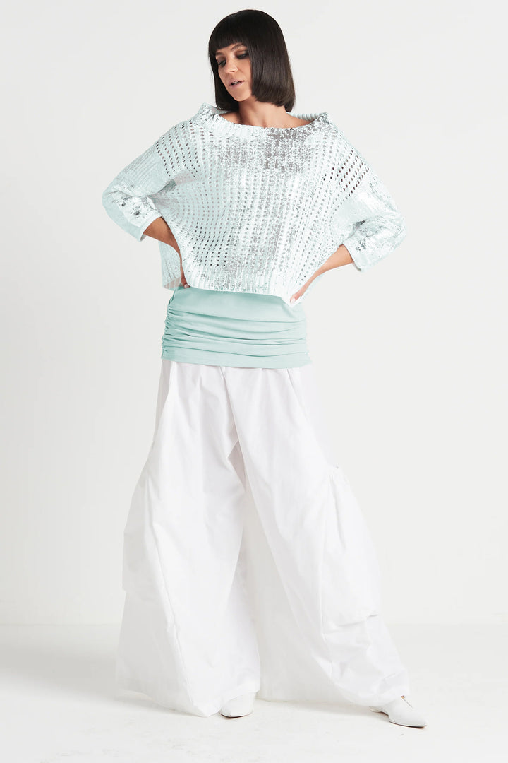 Cotton Metallic Crochet Boatneck Sweater