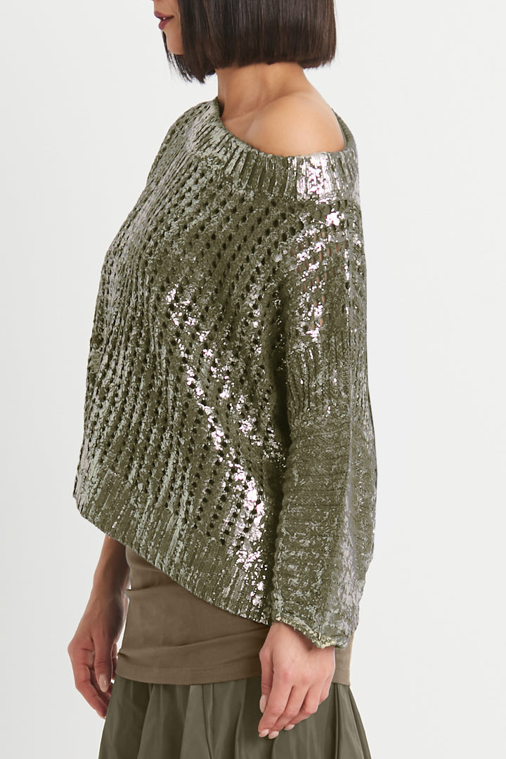 Pima Cotton Glimmer Crochet Boatneck Sweater