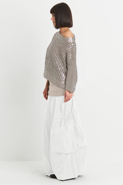 Cotton Metallic Crochet Boatneck Sweater
