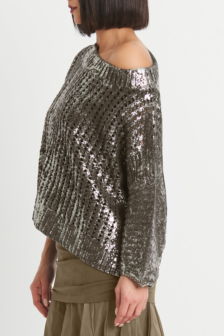 Pima Cotton Glimmer Crochet Boatneck Sweater