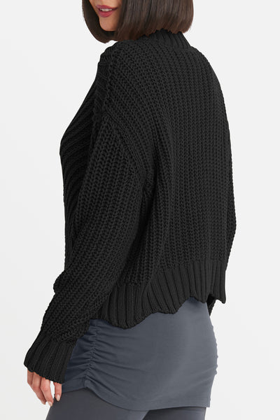 Cotton Diagonal Knit Crewneck Sweater