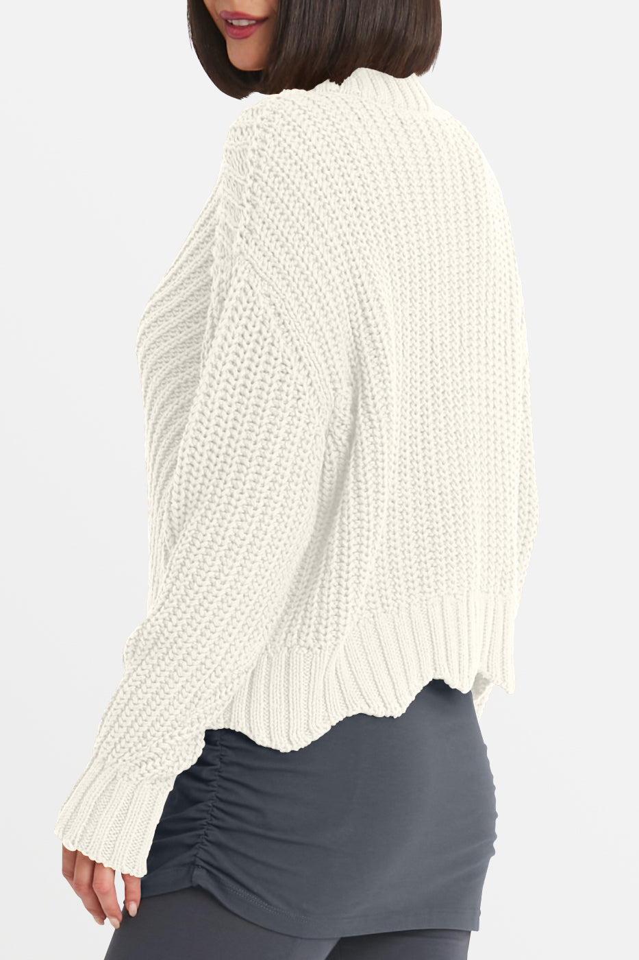 Cotton Diagonal Knit Crewneck Sweater