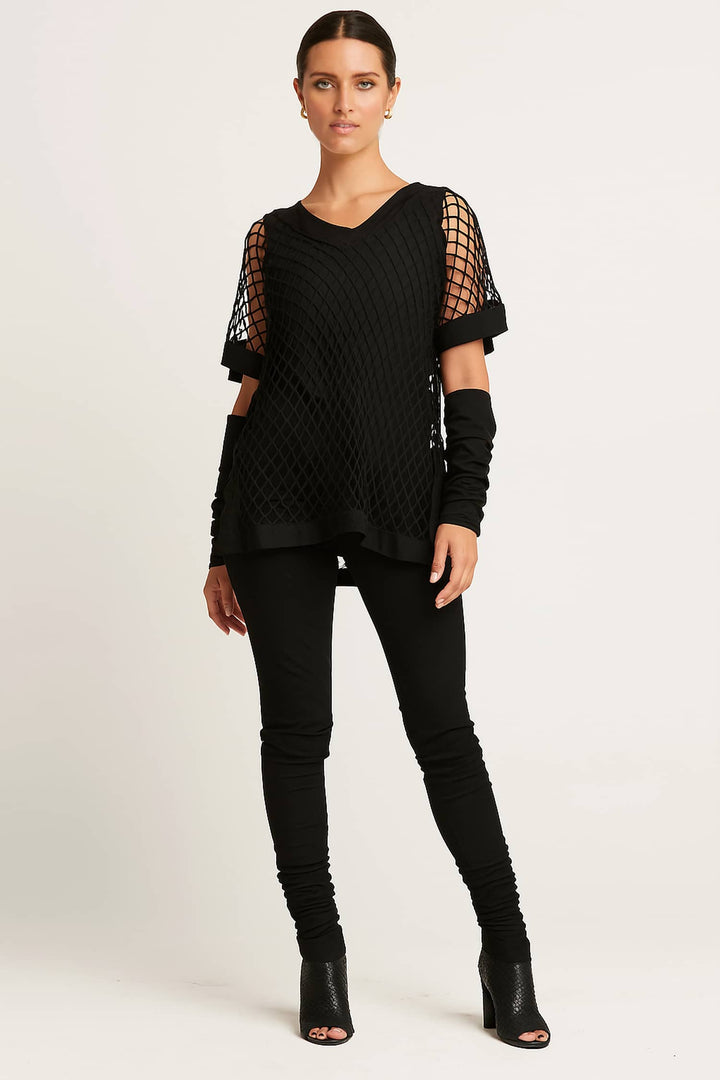 Nylon/Spandex Fishnet V Neck Top