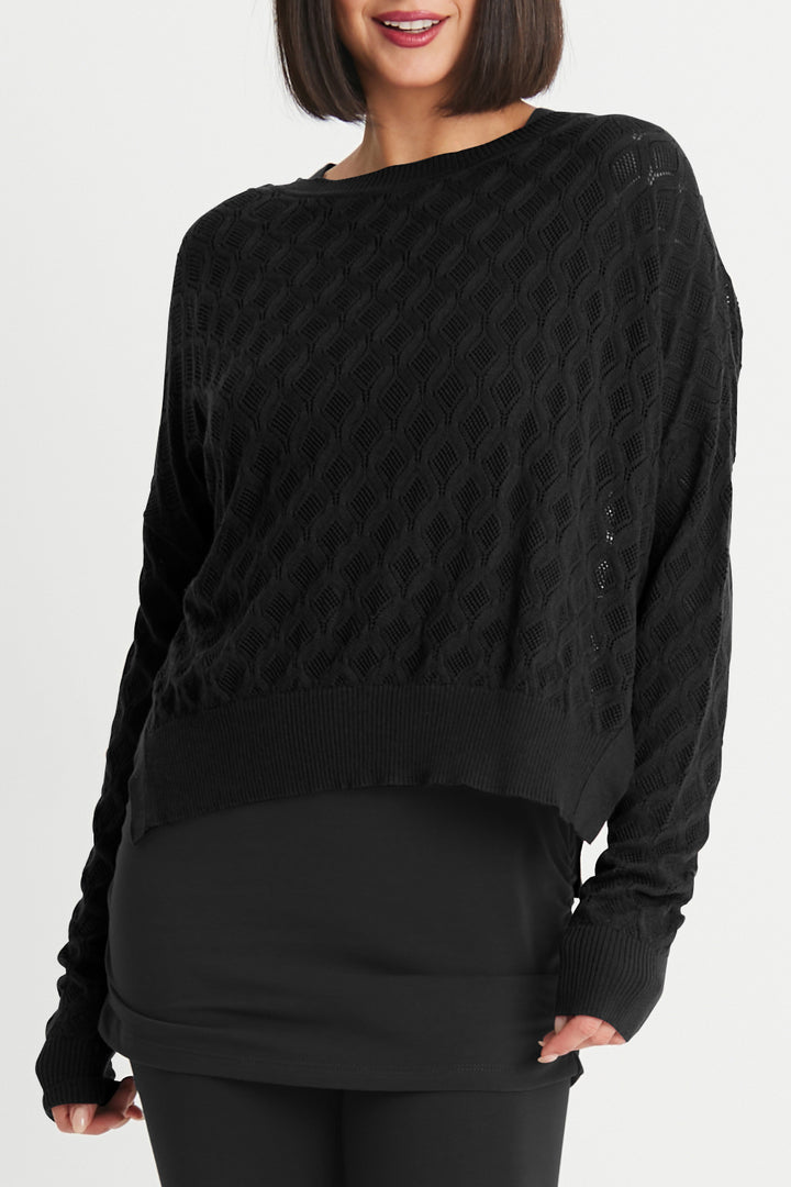 Pima Cotton Diamond Weave Crewneck Sweater