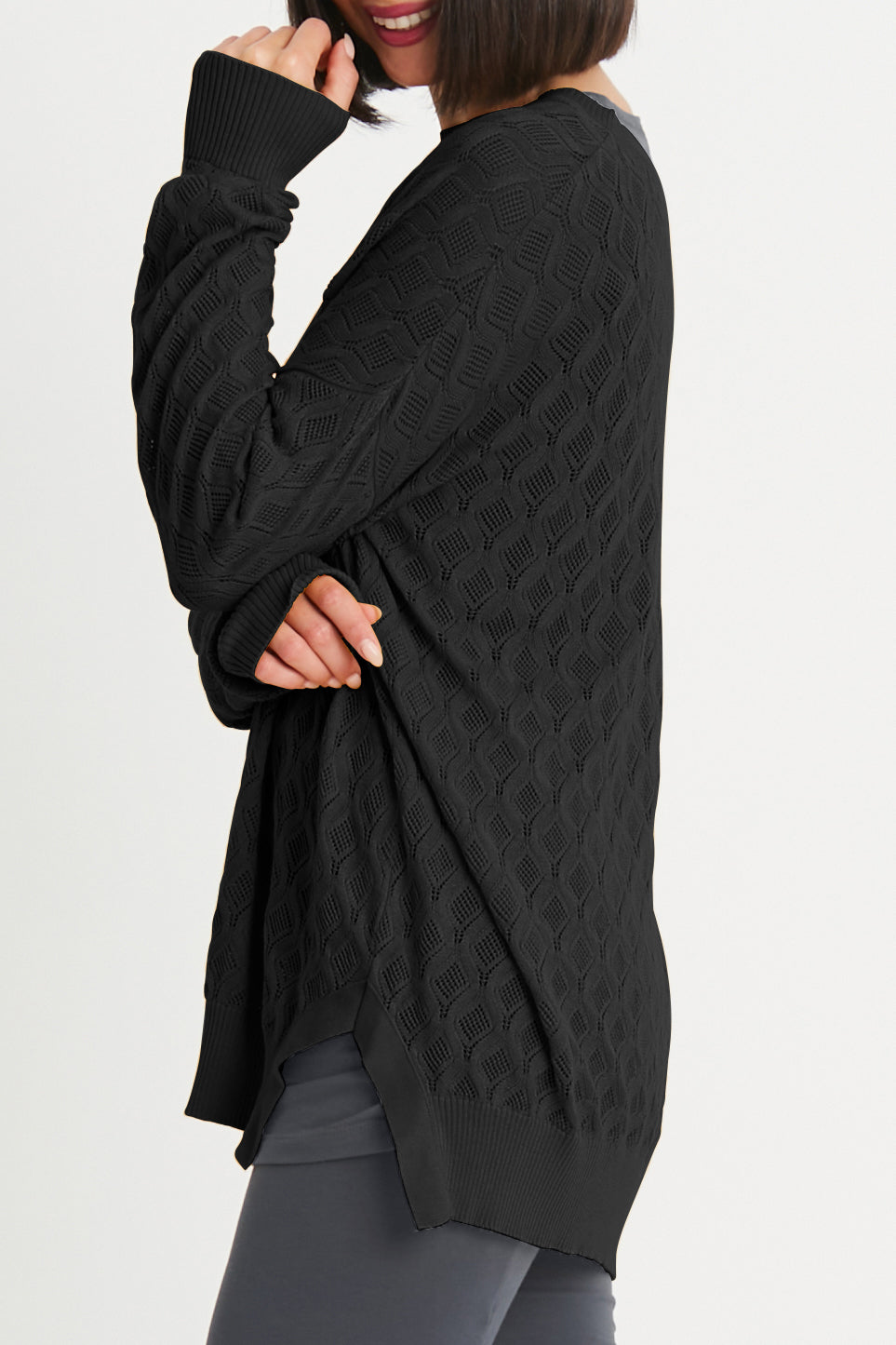 Pima Cotton Long Diamond Weave Crewneck Sweater