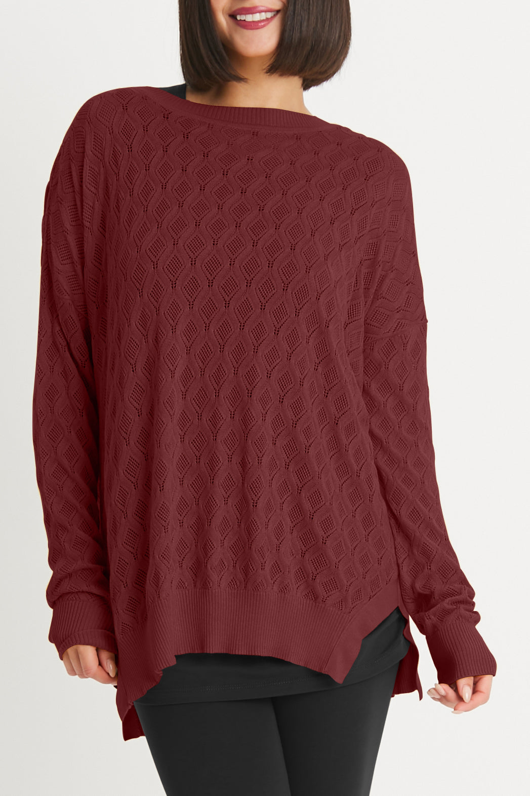 Pima Cotton Long Diamond Weave Crewneck Sweater