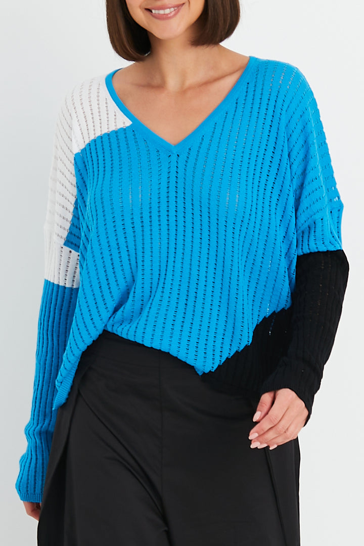 Pima Cotton Perforated V Neck Sweater