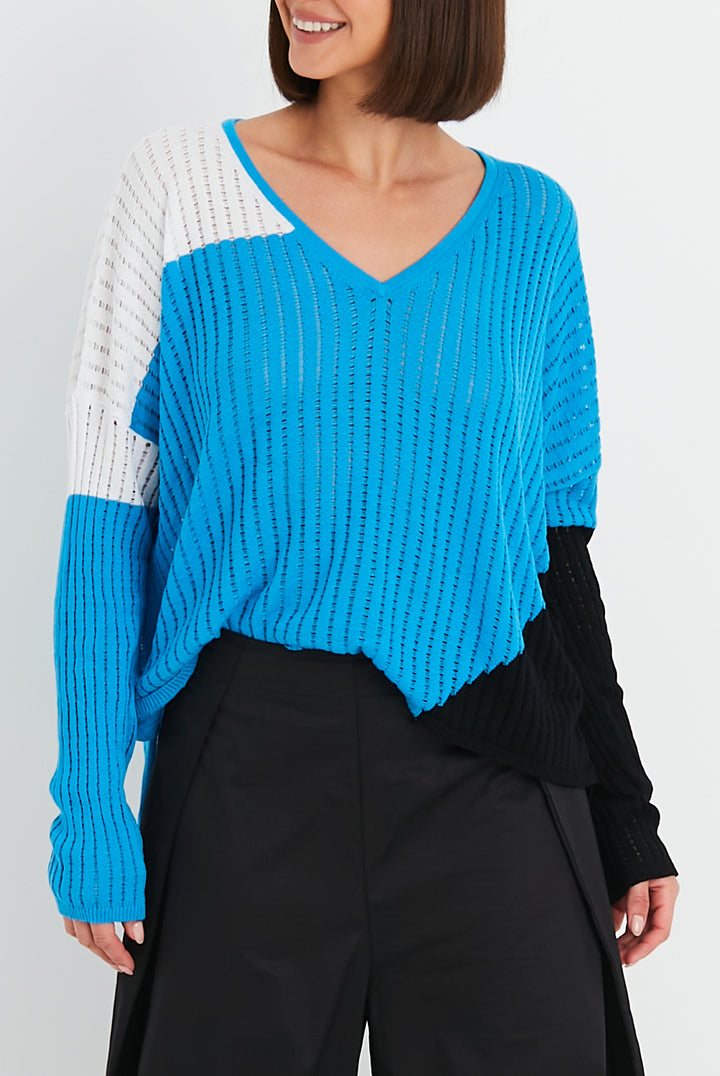 Pima Cotton Perforated V Neck Sweater