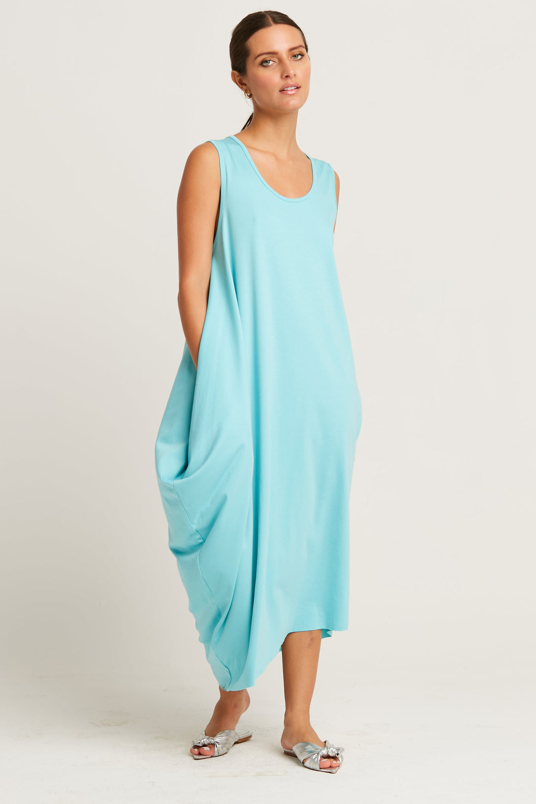 Pima Cotton Waterfall Dress - Haze