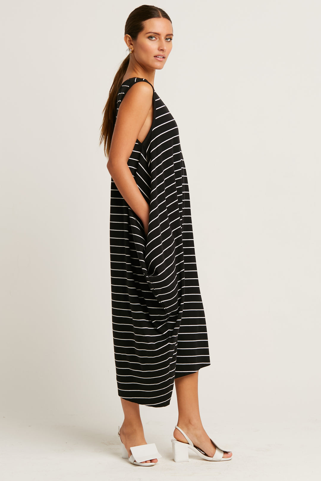 Pima Cotton Striped Waterfall Dress PLANET by Lauren G Pima Cotton Striped Waterfall Dress PLANET by Lauren G
