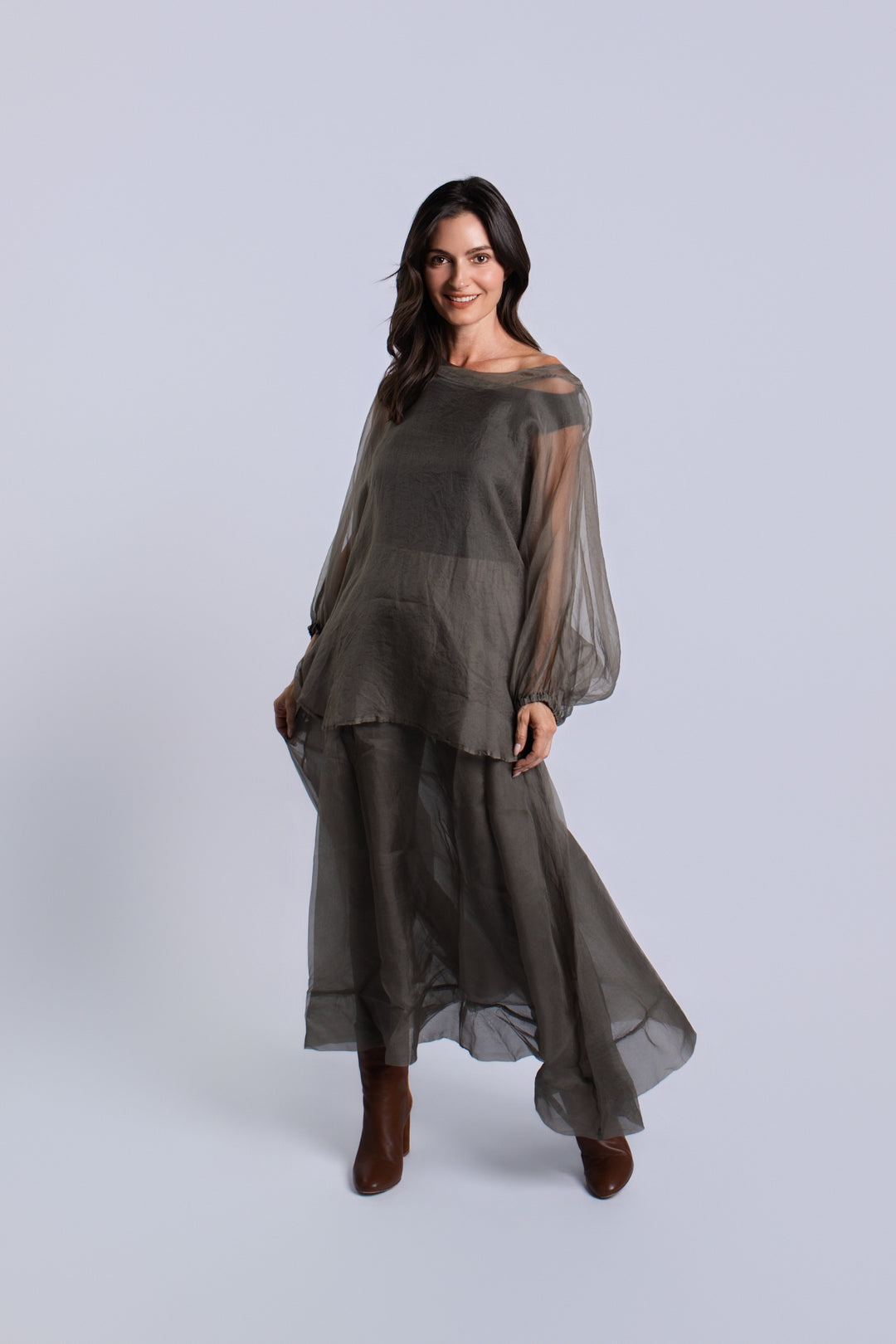 Organza Bell Sleeve Top - Turtle