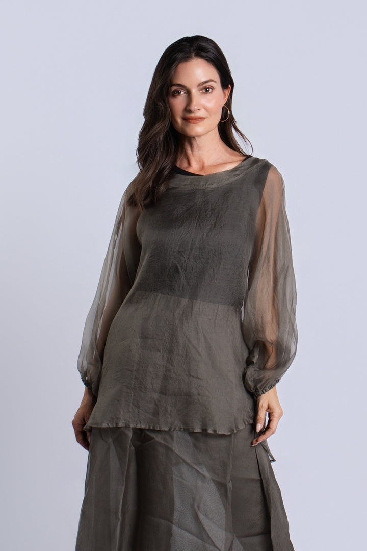 Organza Bell Sleeve Top - Turtle