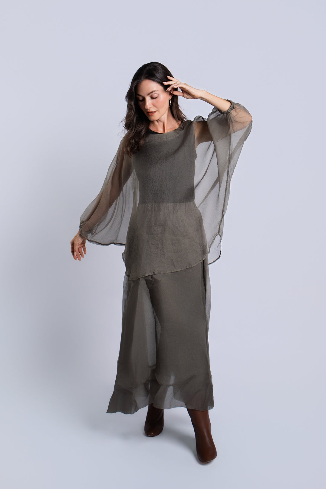 Organza Bell Sleeve Top - Turtle