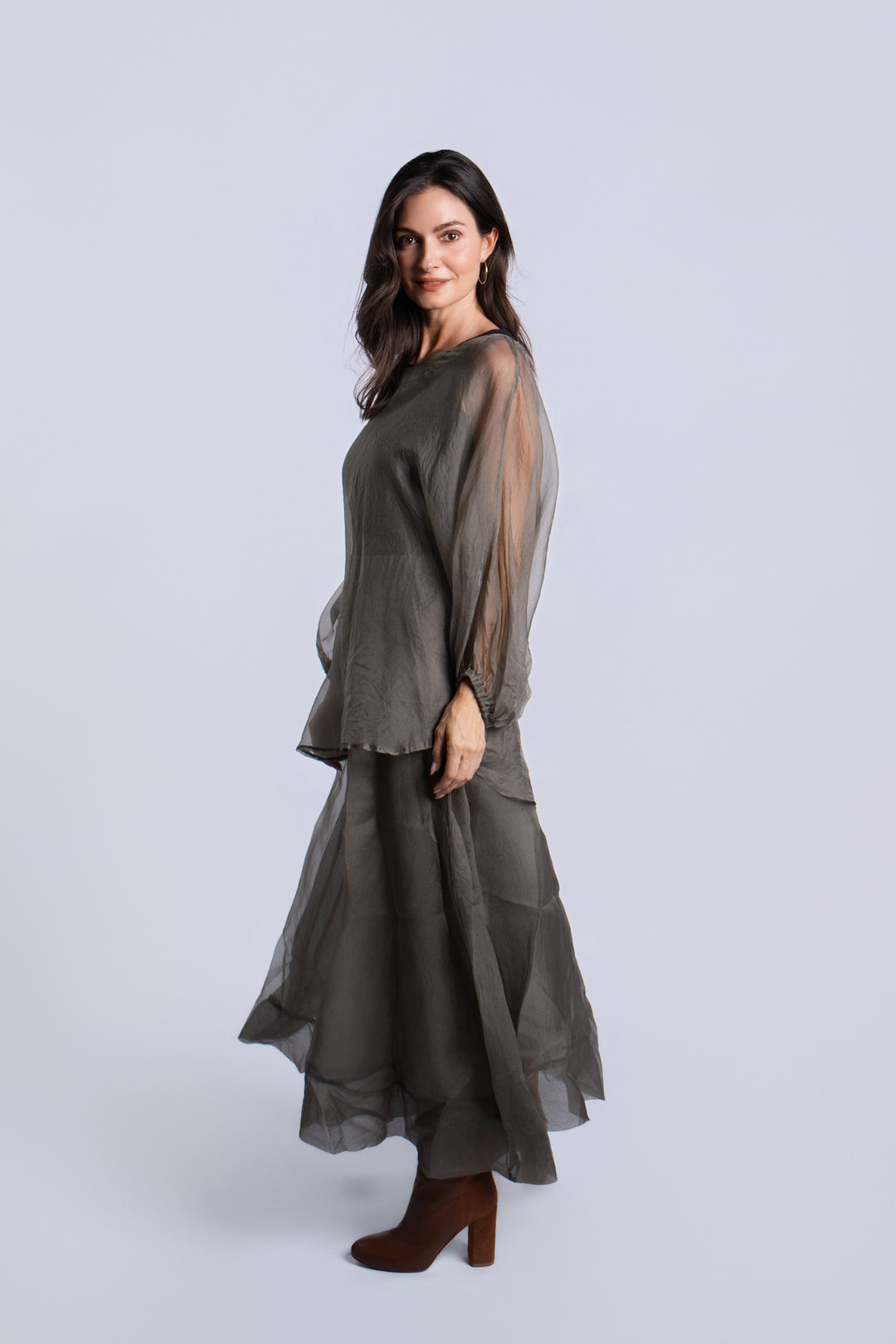 Organza Bell Sleeve Top - Turtle