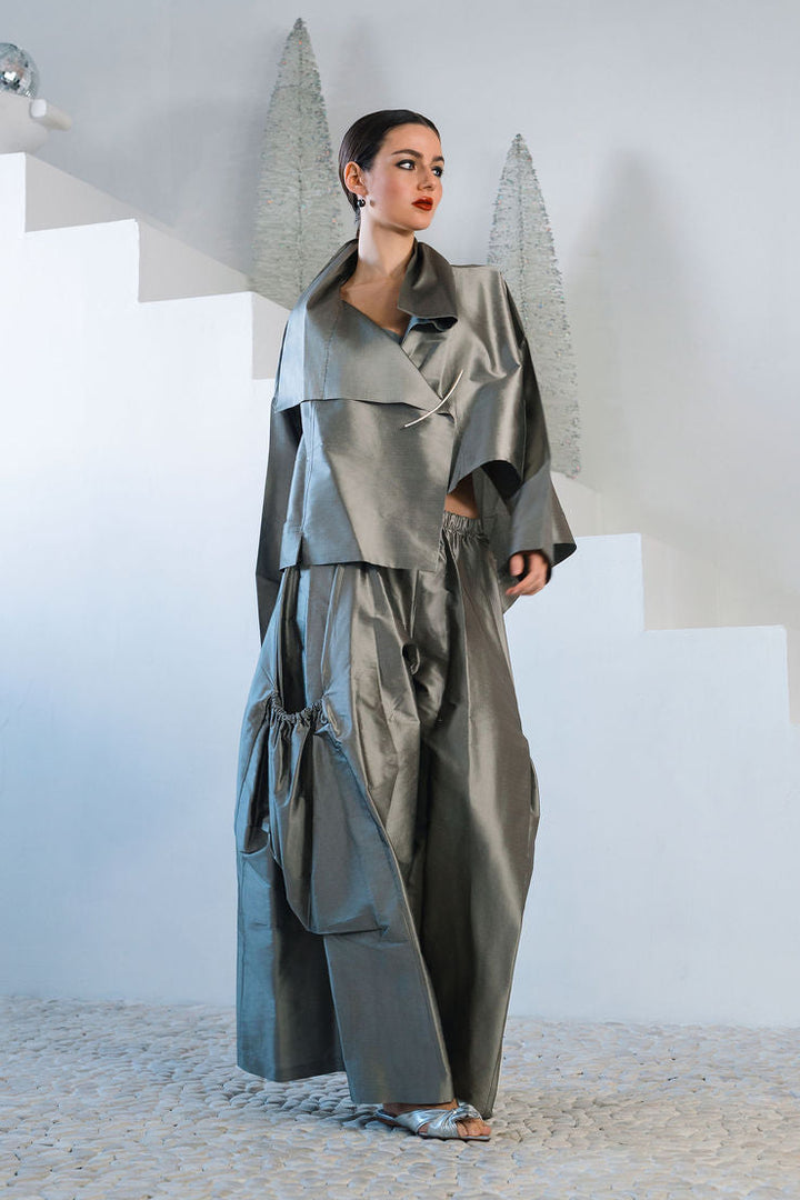 Holiday Dupioni Silk Cropped Asymmetrical Jacket