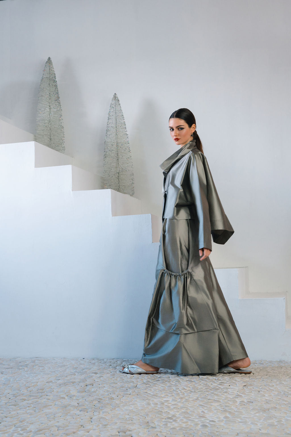 Holiday Dupioni Silk Cropped Asymmetrical Jacket