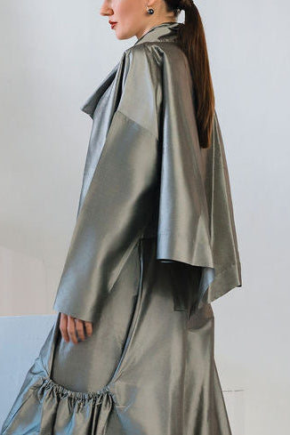 Holiday Dupioni Silk Cropped Asymmetrical Jacket