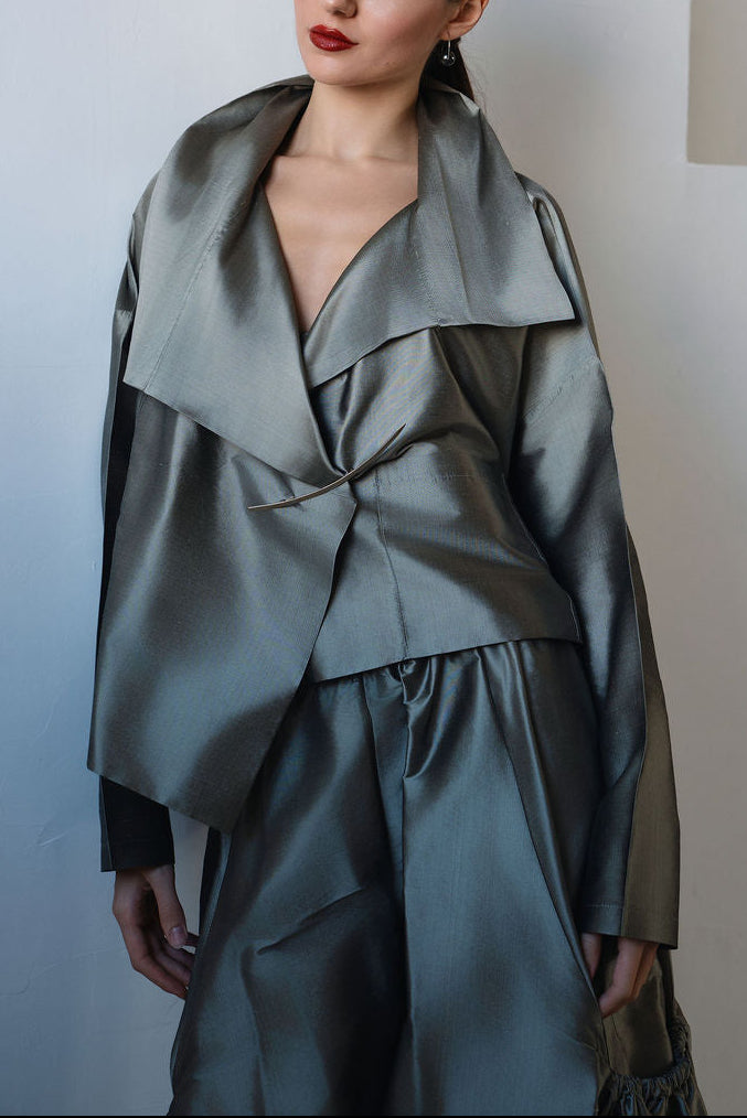 Holiday Dupioni Silk Cropped Asymmetrical Jacket